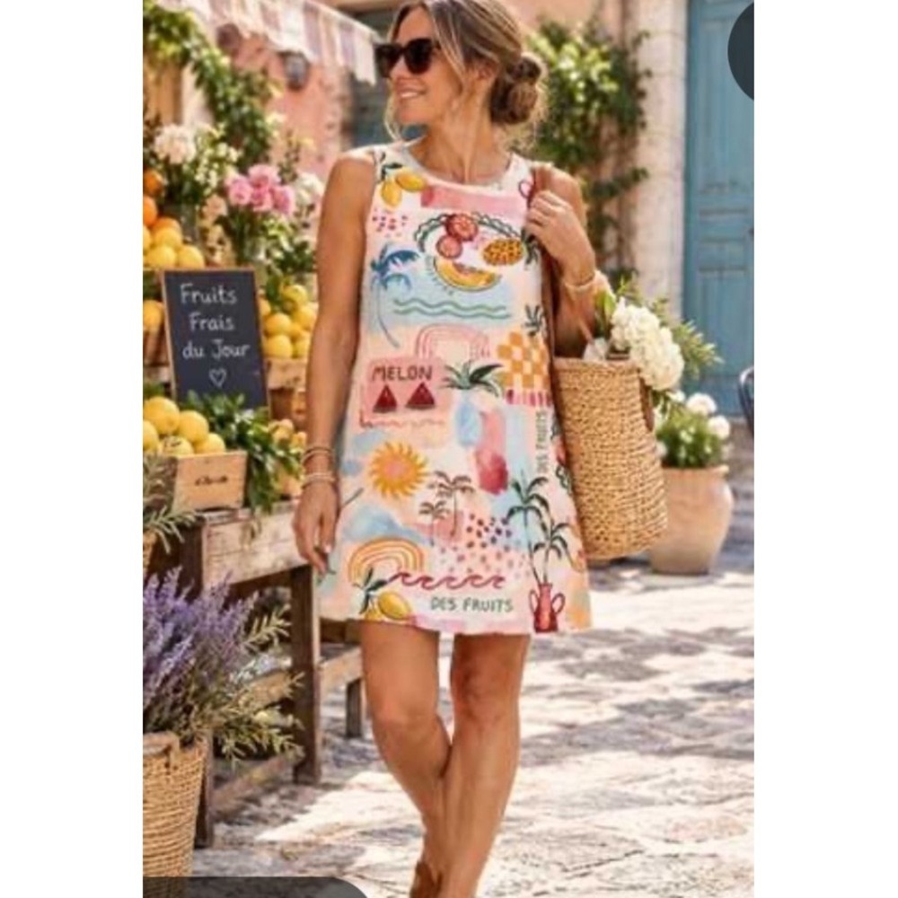 Paper Heart Tropical Fruit Print Sleeveless Shift Dress Pink Multi Size M